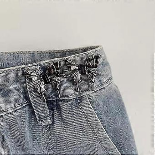 Sommerfuglformede bukseknapper for midjen, justerbare bukser, midjestrammer for jeans, skjørt, spikerfrie gjenbrukbare trykknapper, sølv Silver