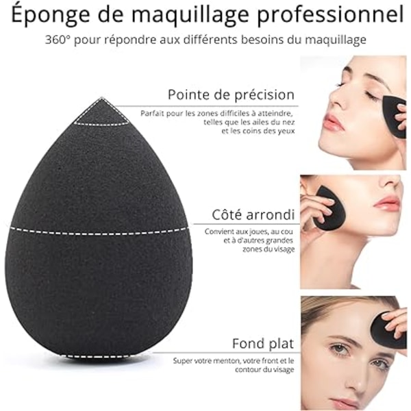 Lot de 5 éponges de Maquillage Noires, Sans Latex et Végétalienn