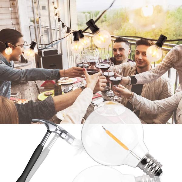 Solcelledrevne udendørs lyskæder - 25 fod - 25 G40 LED-pærer - USB S
