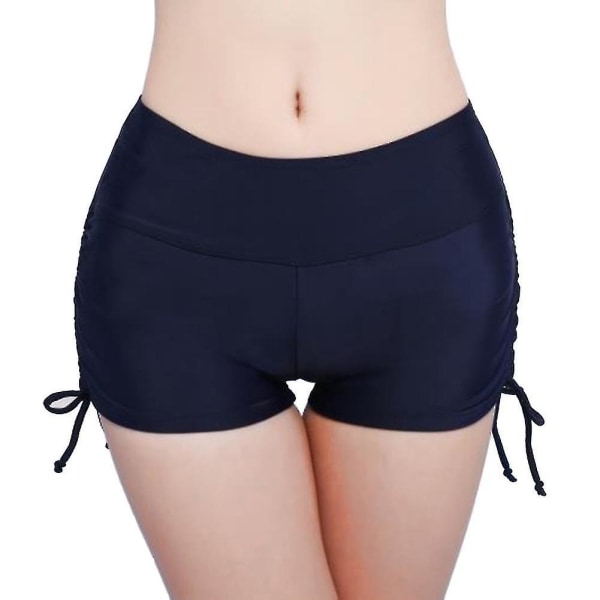 Dam Enfärgad Bikini Bottensida Plisserat bandage Beach Swim Shorts.XL.Marinblå