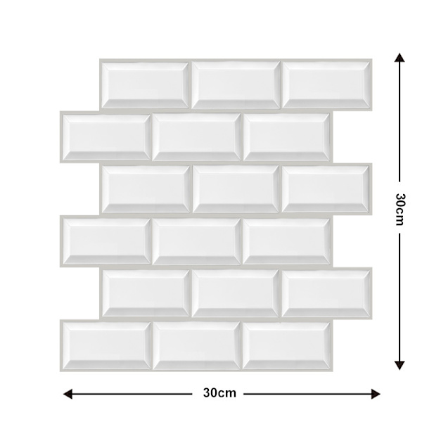 4 Ark 3D Väggdekaler 4mm Tjocklek 30x30cm Vit Kakel