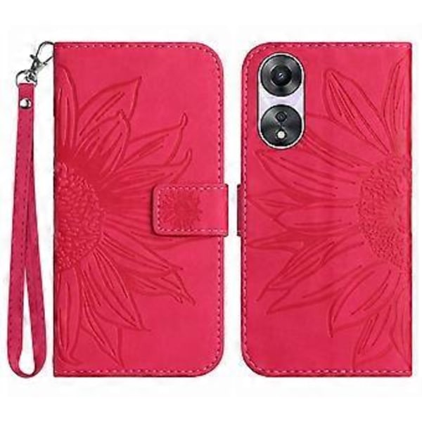 Oppo A58 4G lompakkokotelo, auringonkukkakuvio, jalustallinen nahkakotelo ja ranneke Style H