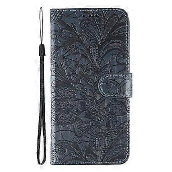 För Motorola Edge 50 Ultra 5G Fodral Spetsblommor PU Läder Flip Plånbok Telefonfodral Dark Blue