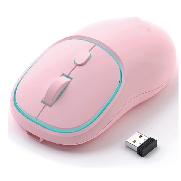 Uppladdningsbar trådlös mus, tyst datormus (rosa), 2,4G S