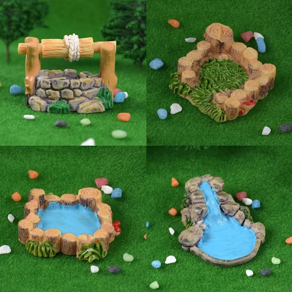 4 stk Mini Bærbar Fontenehage Figur Resin Fontene Skrivebord