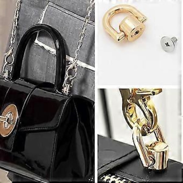 Gull D-ringer Stud for DIY Veskelaging og Personalisering Metall Roterbare Kulehodeknapper Enkel å Installere Sølv Silver