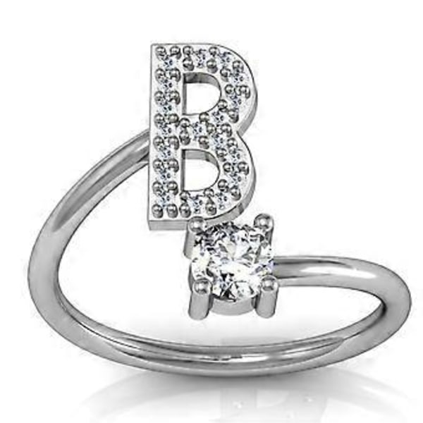 Justerbar ring med initial för kvinnor och flickor med inlagd kristall B