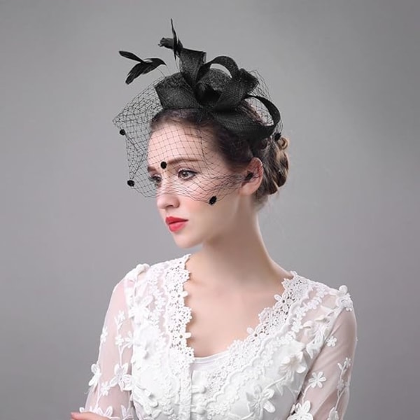 Retro Fascinator with Veil Woman Fascinator Small Party Hat Cerem