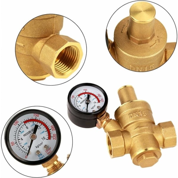 Messingtrykregulator DN15 20mm G-gevind 1,6MPa Justerbar Vand