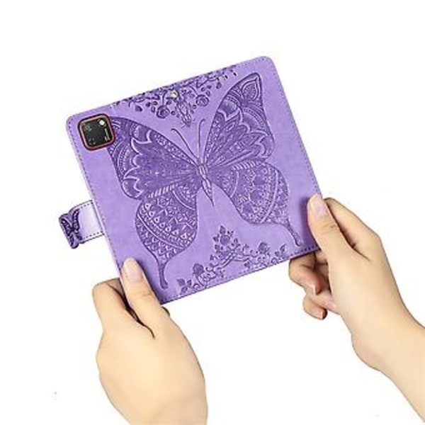 För Huawei Y5P 2020 Fjäril Kärlek Blomma Präglat Horisontellt Flip Läderfodral med Ställ / Kortplats / Plånbok / Snodd Light Purple