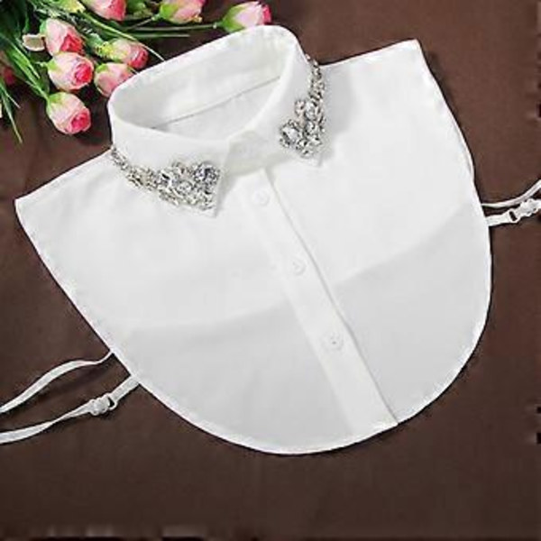 Dame Kvinder Vanddråbe Imitation Krystal Chiffon Falske Kraver Smykker Rhineston Hvid White