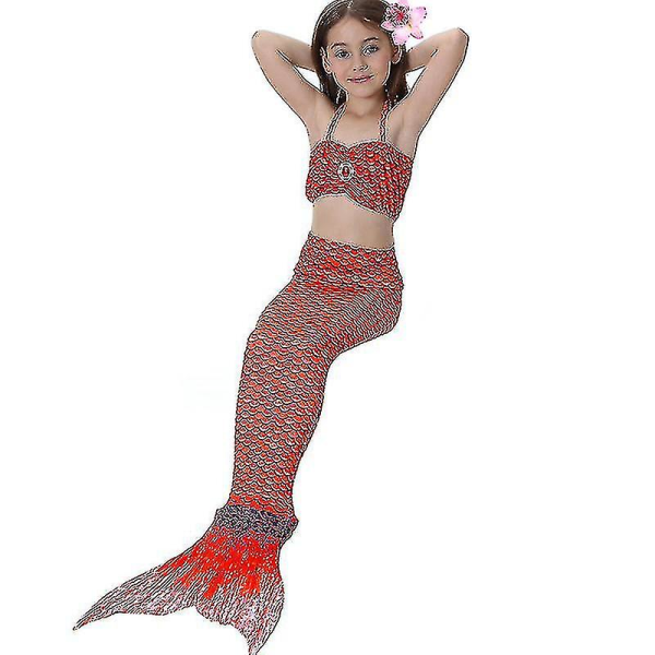 Barn Flickor Mermaid Tail Bikiniset Set Baddräkt Simdräkt -allin.6-7 år.Röd