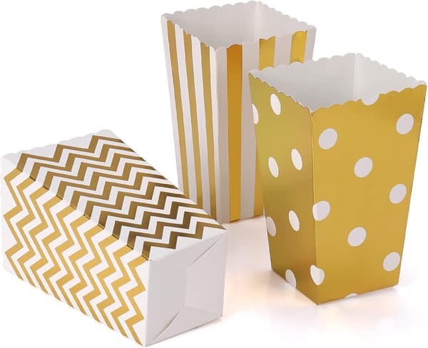 Gull - Popcorn-boks 120 popcorn-bokser papirpose bursdagsfest (s