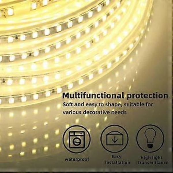 Vattentät LED-list Vit 220V, SMD 5730 120led/m LED-belysning 5m Utomhuslist med EU-kontakt inget behov av transformator (Vit, 5)