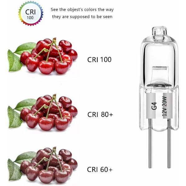 10 st G4 halogenlampor 20W 12V varmvit 2700K klar kapsel dimbar