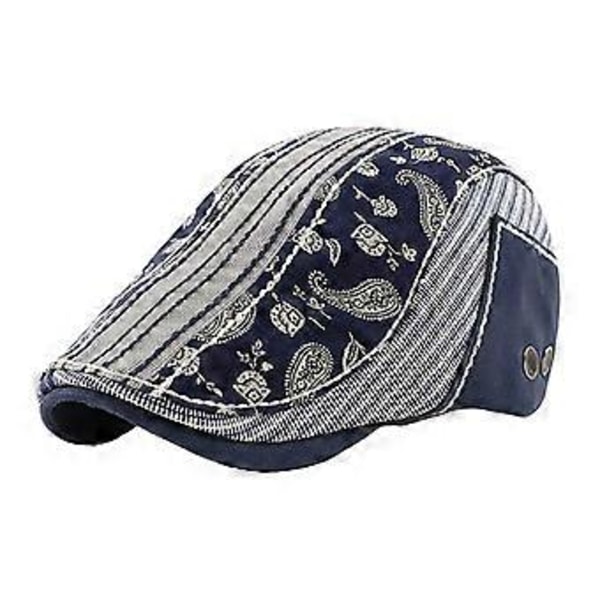 Herre Newsboy Hat med Justerbart Spænde, Moderigtigt Paisley Mønster, 2 Farver (Sort, )(Mørkeblå)