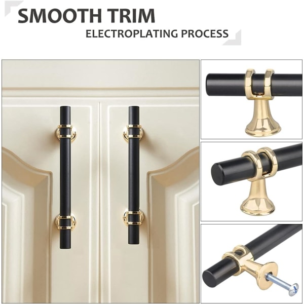 Sett med 6 96mm T-formede skapdørhåndtak, moderne sinklegering Kitc