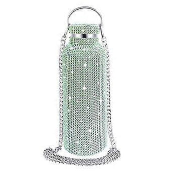 Diamant Vandflaske Bling Rhinestone Rustfrit Stål Termoflaske Green