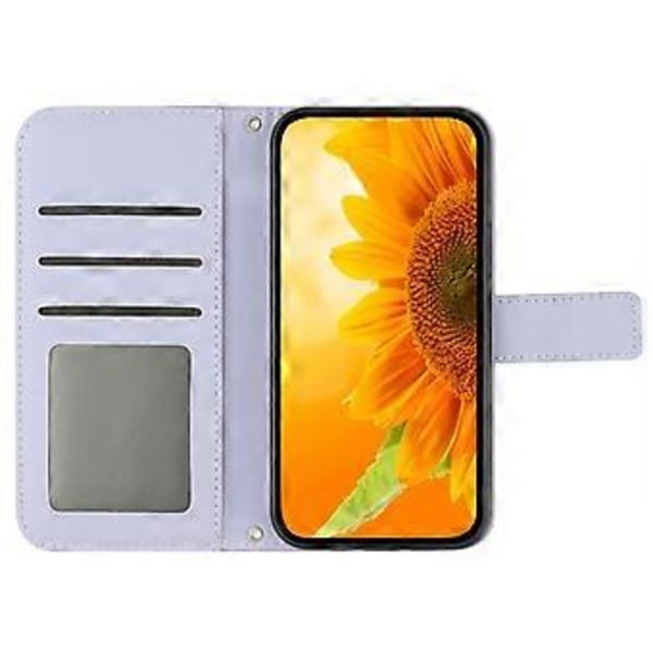 Oppo A58 4G lompakkokotelo, auringonkukkakuvio, jalustallinen nahkakotelo ja ranneke Style B