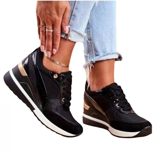 Spetsade Wedge Sports Snickers Dam Vulcaniserade Casual Comfy Skor.36.