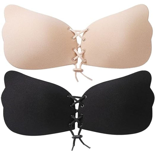 2-delad C klisterbh, silikon strapless bh, klisterbh, självhäftande bh