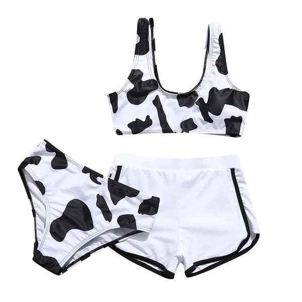 Pigernes 3-delte badedragter Ko-print Bikini badedragt med shorts