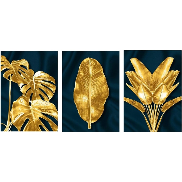 3 Stk Golden Banan Leaf Dekorativt Maleri Kerne Vægmaleri Ro