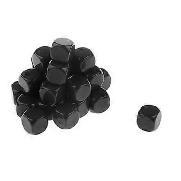 Pakkaus, jossa 25 kpl tyhjiä neliön muotoisia DIY D&D -roolipelikuutioita, kuusisivuisia D6-noppia (musta) Black