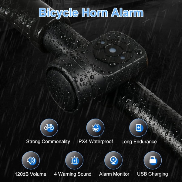 Elektrisk cykelklocka, elektroniskt hornlarm cykelklocka 120dB, IP