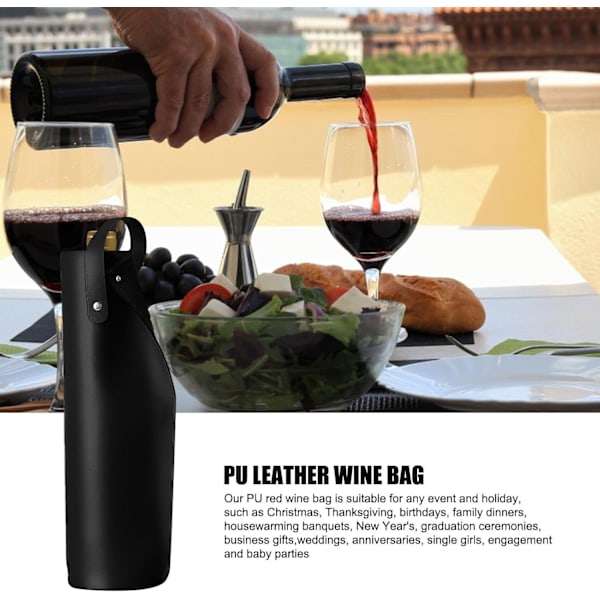 Svart vinväska, PU-läder 750 ml enkel flaska vinväska med handtag