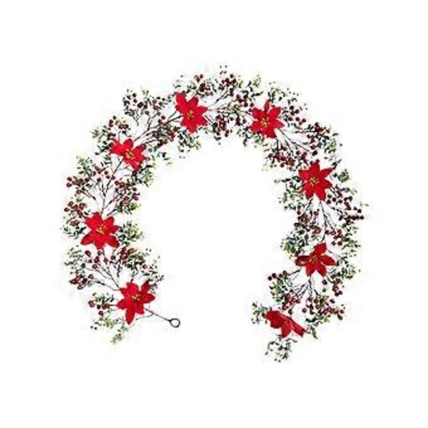 Simulert Julevinranke - Vann Gress Rød Frukt med Blomster A05622