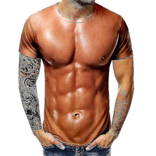 Mænds 3D T-shirt Bodybuilding Simuleret Muskel Skjorte Nøgen Hud Bryst Muskel Tee Shirt.XL.