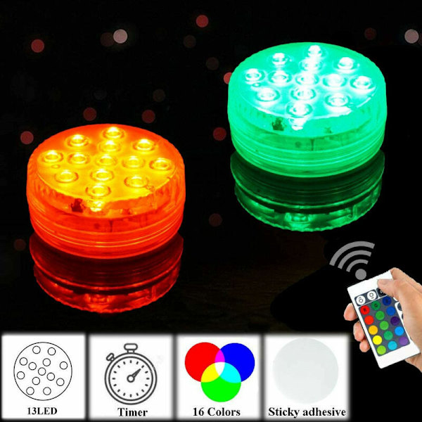 Nedsænkelig LED-lys 2-pak 13 LED RGB Dekorative LED Nedsænkelige
