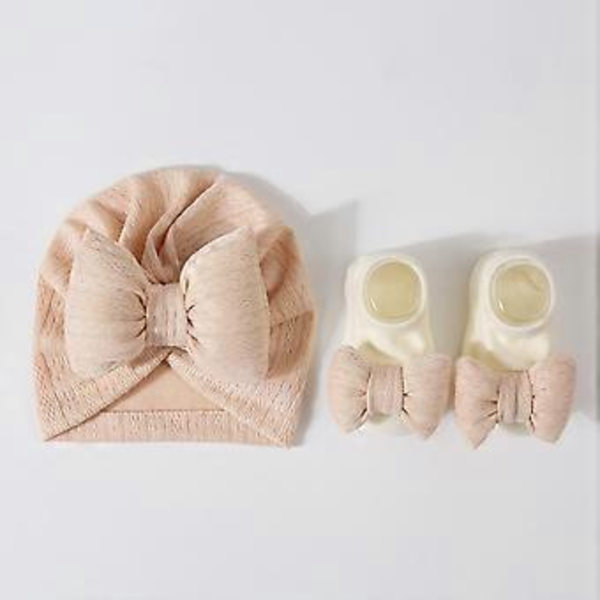 Bebismössa & Strumpor Set Nyfödd Kort Strumpa med Turbanmössa Set Trendig Mössa Modeaccessoarer för 0-3 År Gul Yellow