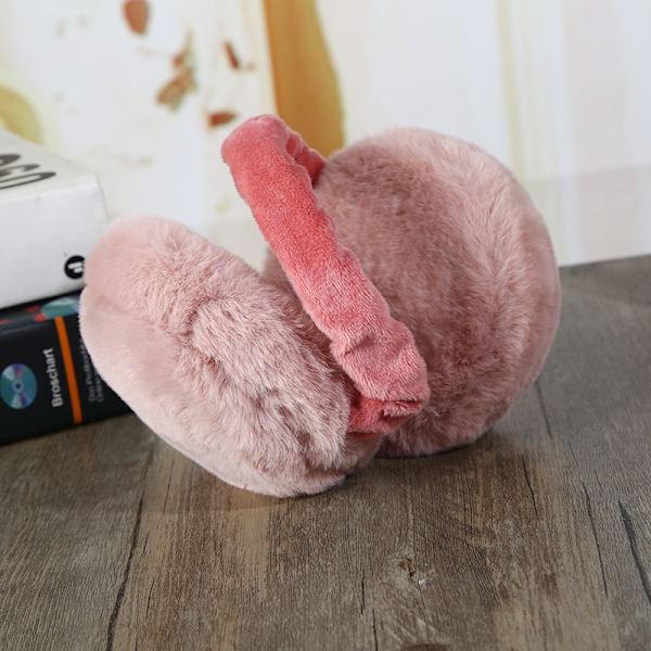 Rosa hopfällbara plysch-öronmuffar, vintervarma öronmuffar mjuka justerbara