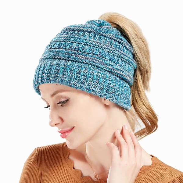 Exclusives BeanieTail Dam Mössa Hästsvans-Mössa - Blå/Beige Mess