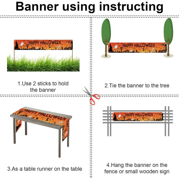 118 x 19,7 tum Glad Halloween-banderoll, Halloween Super Long Bann