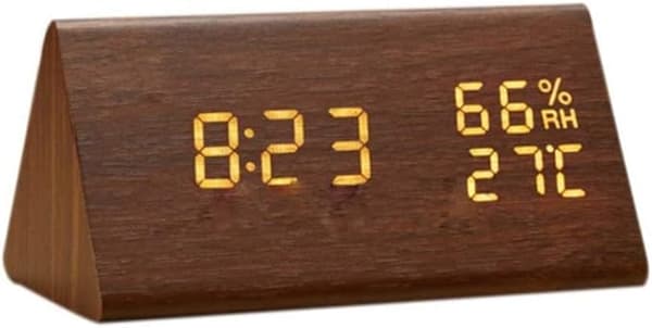 Väckarklocka i trä, (Vitt ljus) Digital LED-väckarklocka i trä