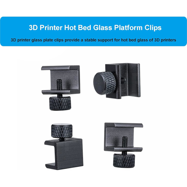 4 stk. glaspladeclips i aluminiumlegering til 3D-printer