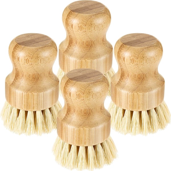 4 Pieces Mini Bamboo Dish Brush Coconut Bristle Pot Brushes Dish