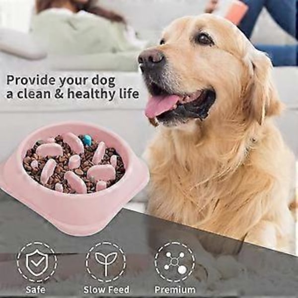 Hund Långsam Matarskål, Halkfri Pusselskål - Anti-glupsk Husdjur Långsammare Matningsskålar (rosa)