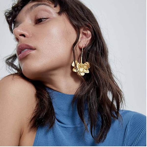 Vintage Blomster Dangle Øreringe Guld Blomster Krog Øreringe Boho Kæledyr