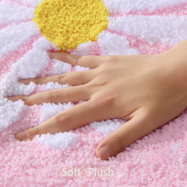 Rosa badrumsmattor söta prästkrage badmatta vit och gul blomma dekormatta halkfri golvmatta mikrofiber badmatta superabsorberande maskintvättbar badkarsmattor för dusch, badkar, sovrum 16\"x 24\"