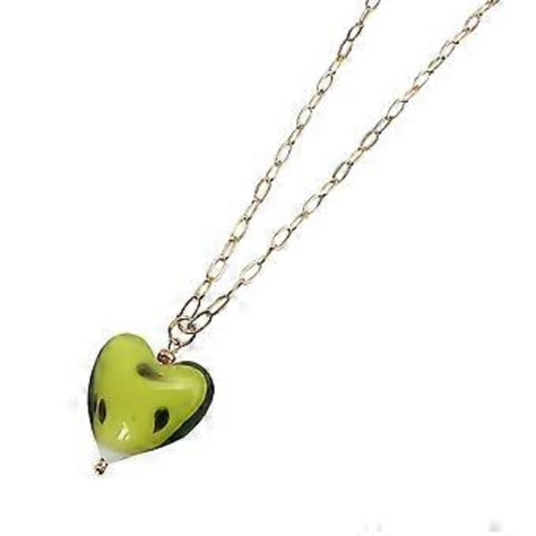 Käsityönä tehty lasikaulakoru, huomiota herättävä kaulaketju 40+5cm, trendikäs kaulusketju, näyttävä muotikoru Green Gold-color