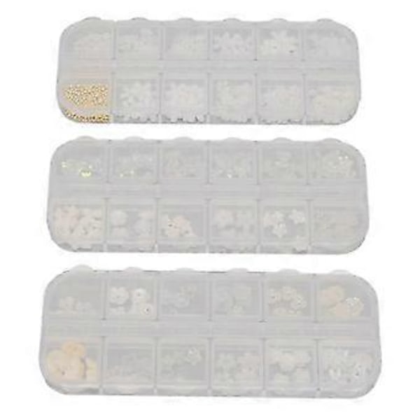 3 st Nagelkonst Dekorationer Set Olika Blomformer Manikyr Dekorativa Ornament för Nagelsalong