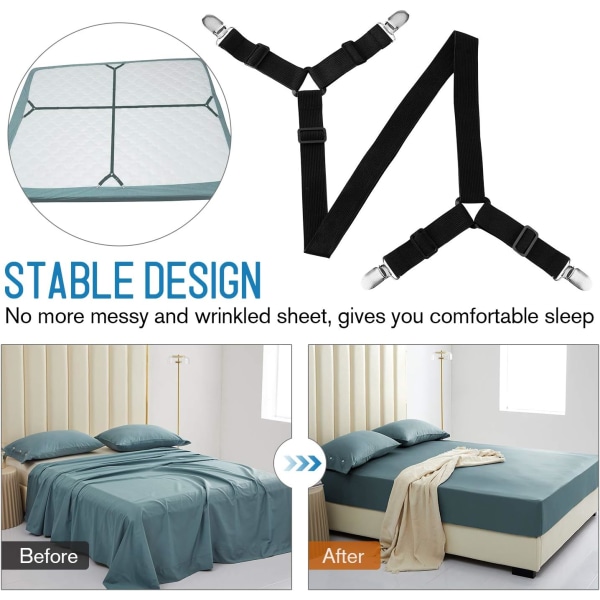 Adjustable Long Bed Sheet Holder Straps Bed Sheet Clips, Elastic