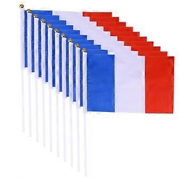 12 st Frankrike Handhållna Flaggor Mini Franska Nationella Landsflagga 14x21cm (Guldboll Vit Pinne)