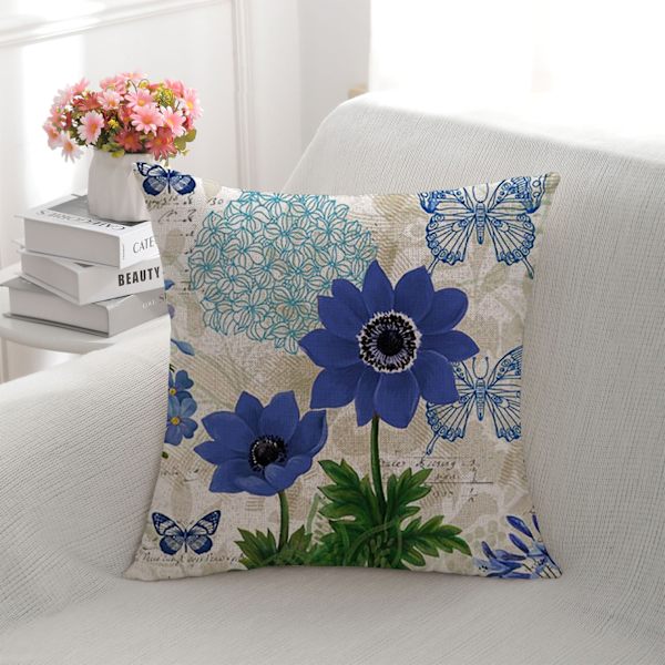 Kuddöverdrag, Set om 4-45 x 45cm Bomull och Linne Blommönster Sq