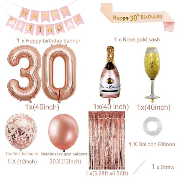 Ballongset för 30-årsfest Dekoration Roséguld