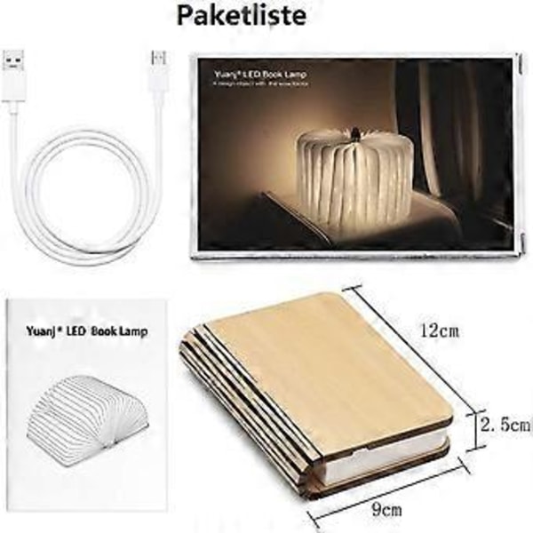 Sammenklappelig boglampe i træ, magnetiske LED-boglamper, dekorative lys/natlampe, USB-genopladelig bordlampe, ideel gave til kvinder/forældre/børn (hvid